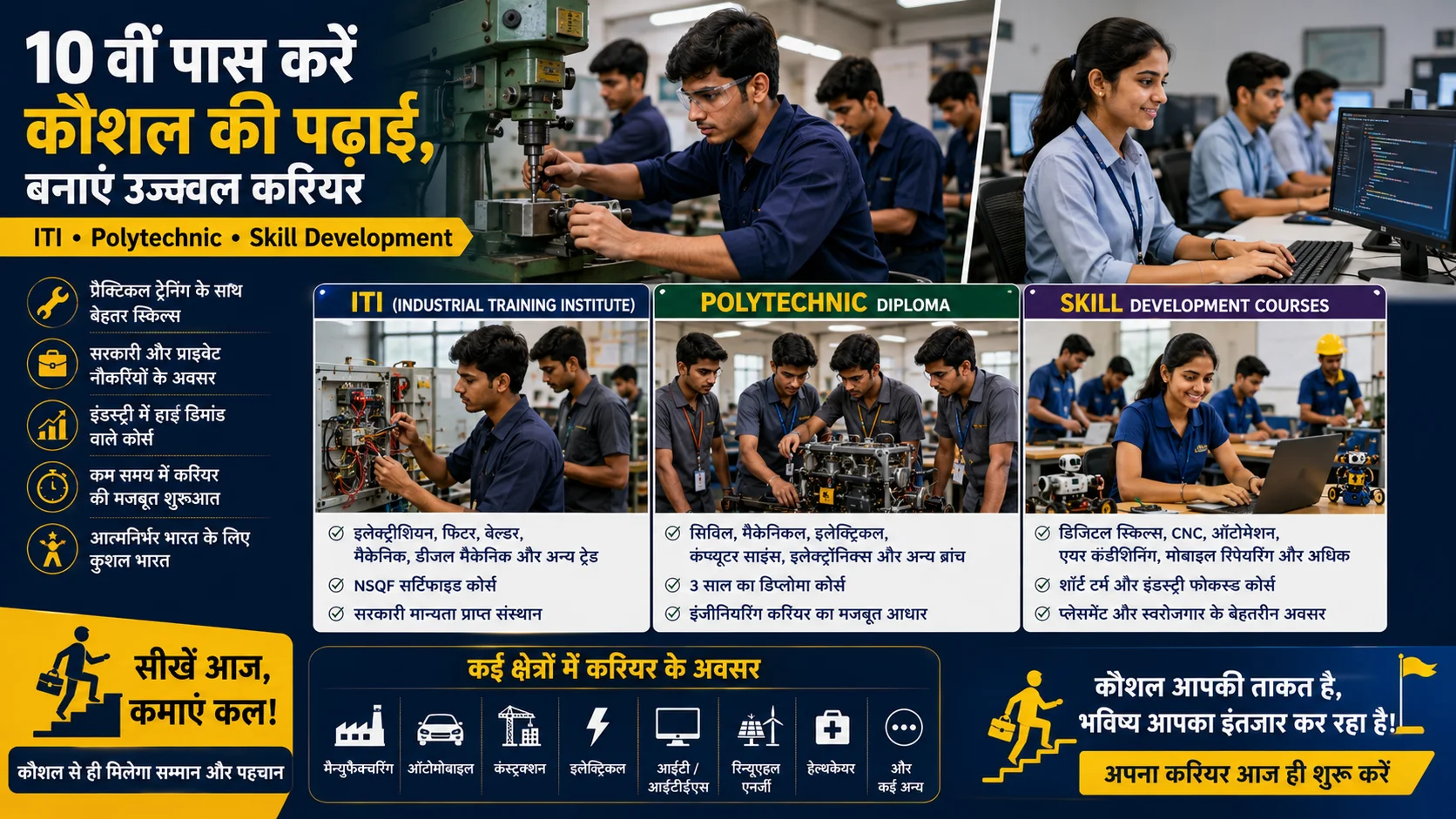 10वीं के बाद क्या करें जिससे जल्दी नौकरी लग जाए? Best Career Options, Diploma, ITI और Polytechnic Guide 2026
