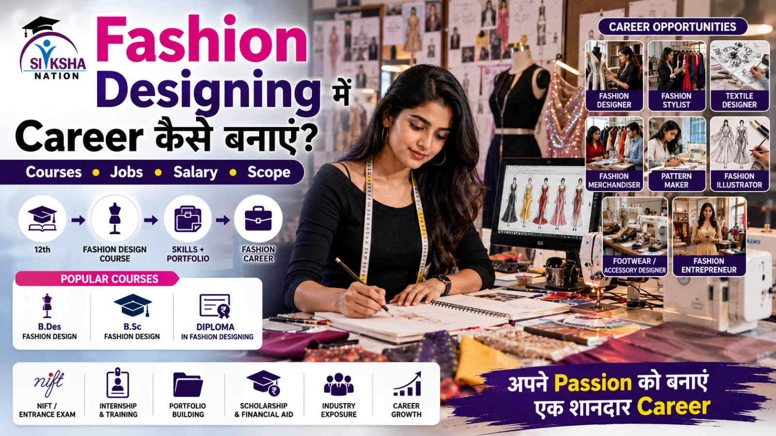 Fashion Designing में Career कैसे बनाएं? Courses, Skills, Jobs, Salary और Scope