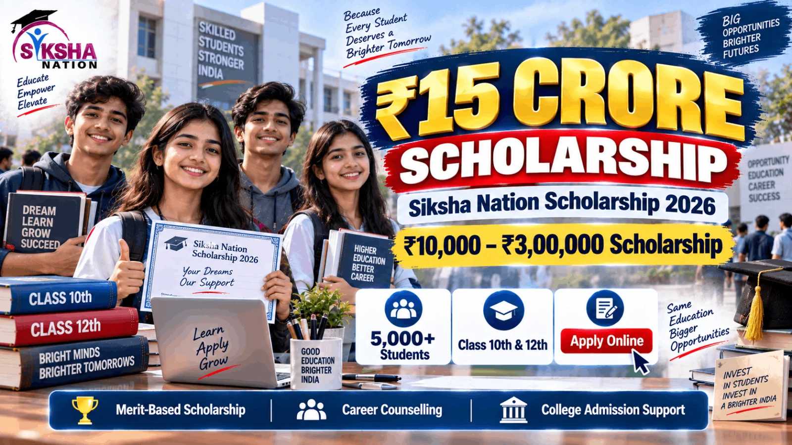 Siksha Nation Scholarship Exam 2026: ₹3 Lakh तक Scholarship, Eligibility, Apply Online & Exam Details